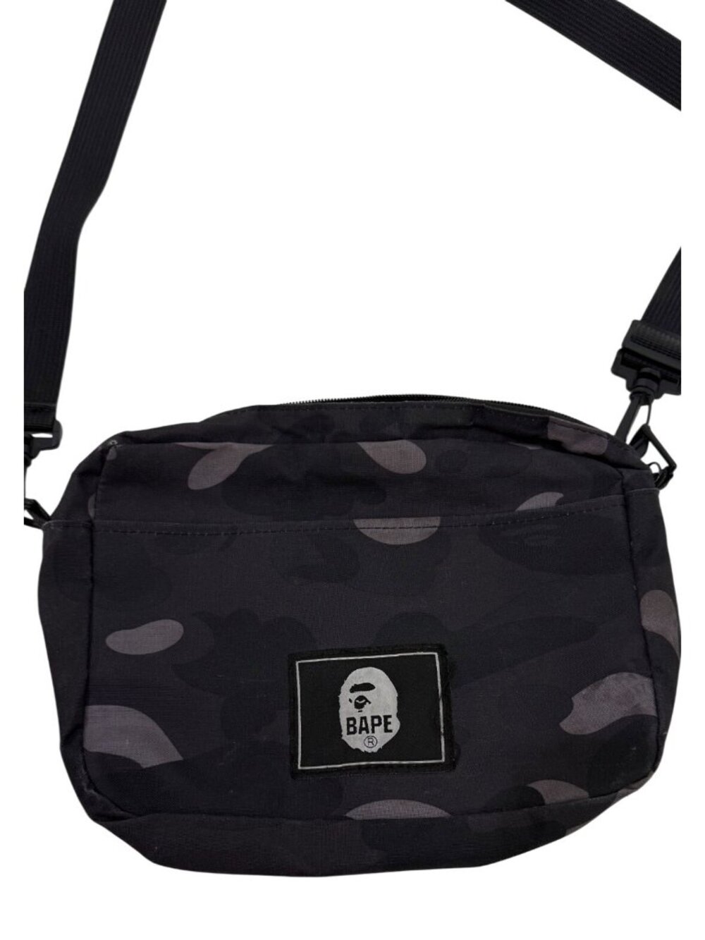 A Bathing Ape Bape Black Camo Shoulder Bag Adjustable Strap Logo Patch